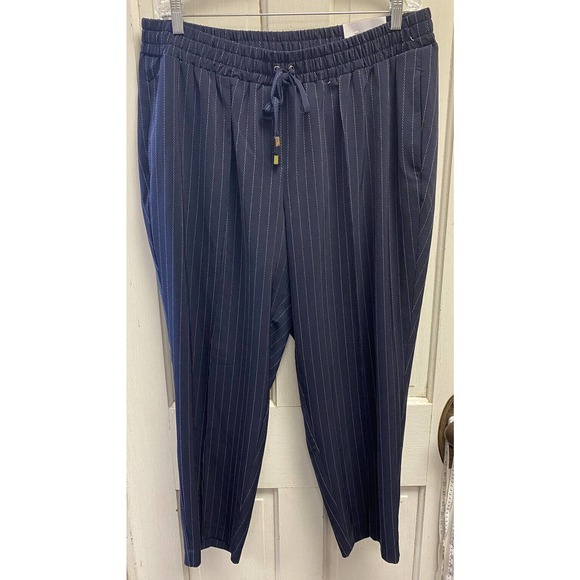 NWT Lane Bryant Size 20 Pull On Navy Striped Casual Dress Mid Rise Ankle - Picture 1 of 5